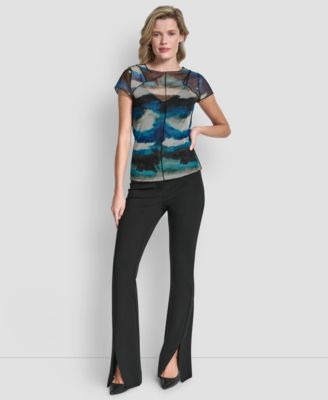 Women's Printed Mesh Xposd Seam Short Sleeve Top