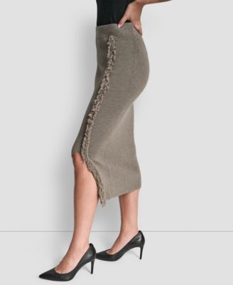 Women's Fringe Detail Bodycon Midi Sweater Skirt