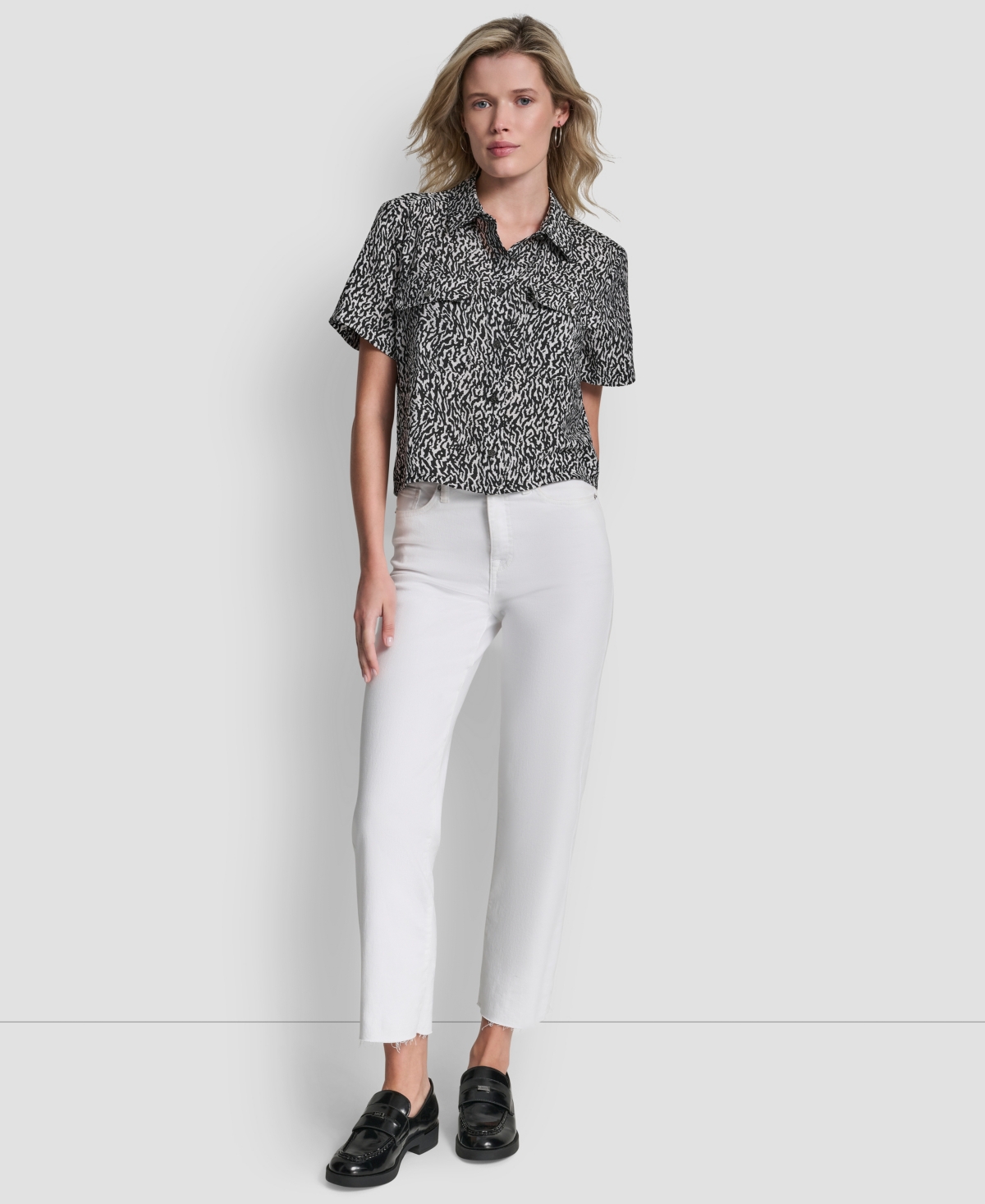 Dkny Women's Printed Camp Short Sleeve Shirt