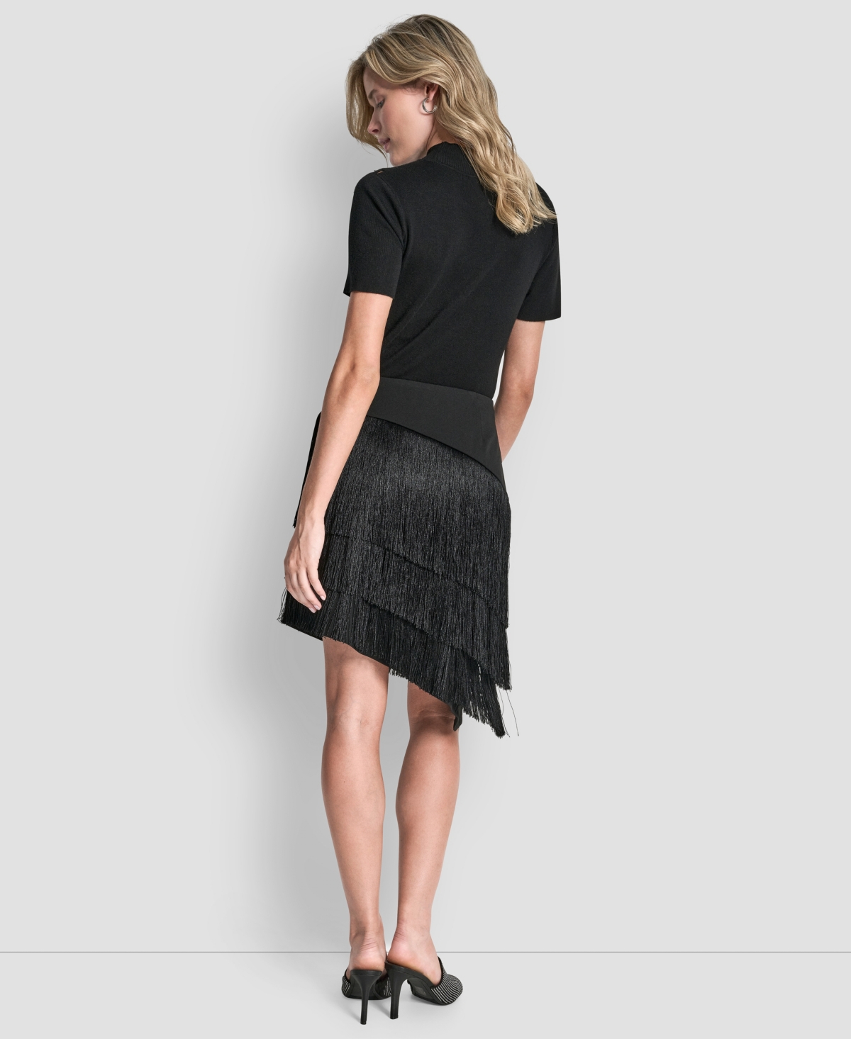 Dkny Women's High-low Fringe Detail Skirt In Black