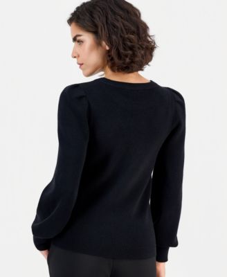 Petite Puff-Sleeve Crewneck Sweater