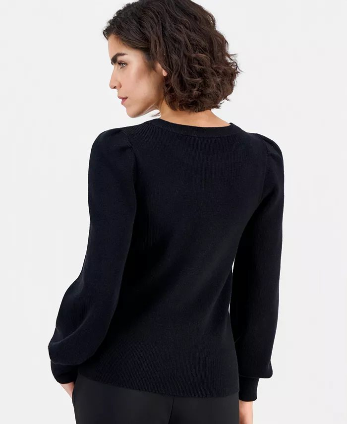 AK Anne Klein Petite Puff-Sleeve Crewneck Sweater - thumbnail 6