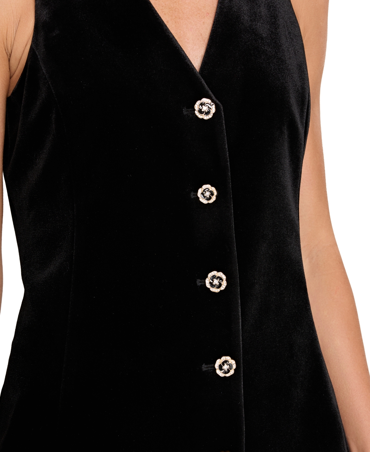 Tahari Asl Velvet Embellished Button Vest In Animal Print