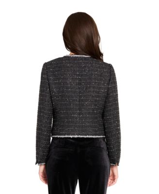 Women&#39;s Crewneck Hook &amp; Eye Rhinestone Embellished Jacket