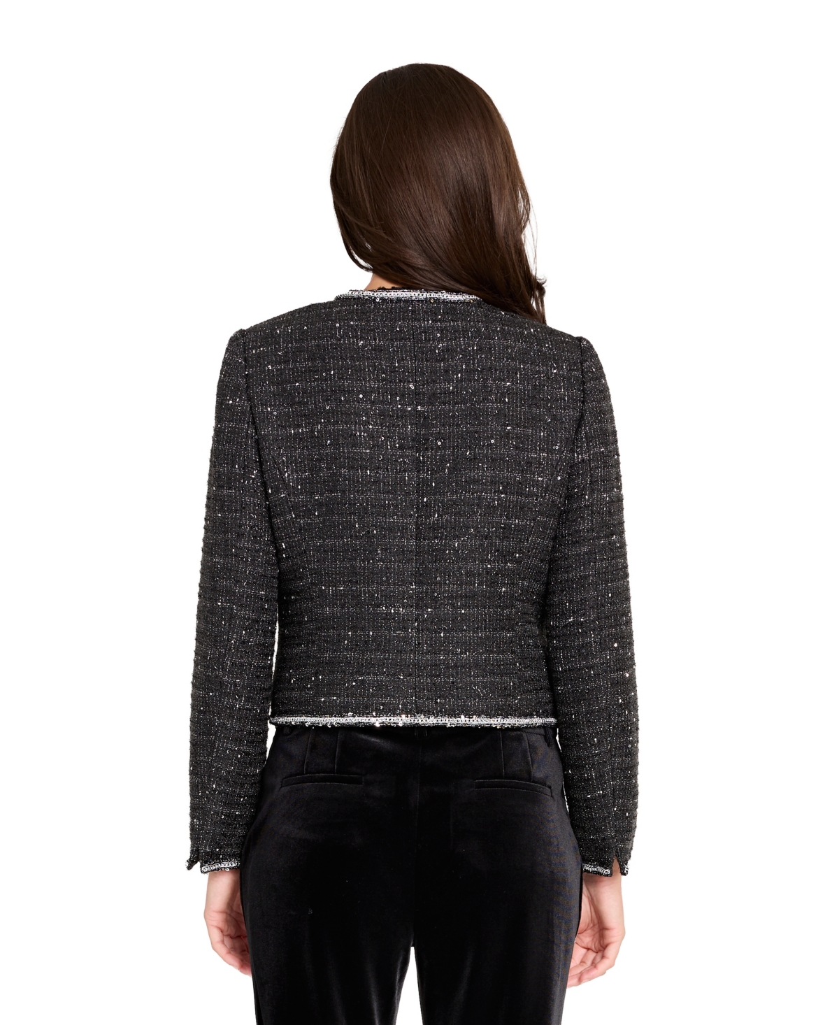Tahari Asl Women's Long Sleeves Boucle Rhinestone Jacket