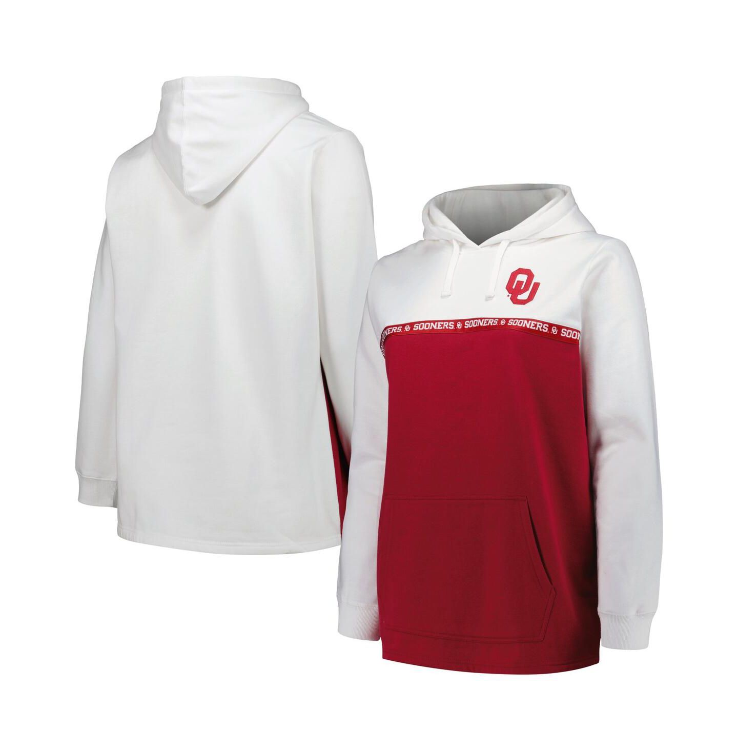 Женское худи Profile White/Crimson Oklahoma Sooners Plus Size Taping Pullover — фото 1