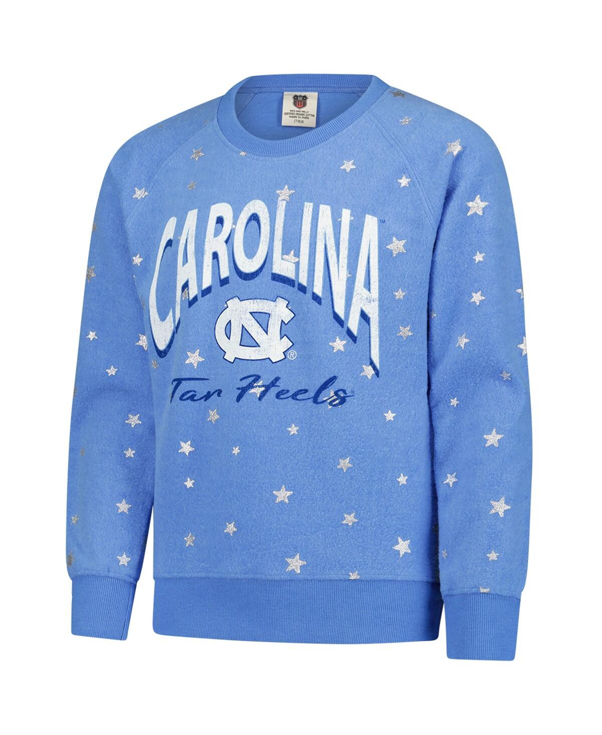 Wes & Willy Big Girls Light Blue North Carolina Tar Heels Shimmer Star Reverse Sweatshirt In Blue