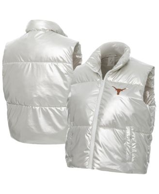 ZooZatz - Women's Silver Texas Longhorns Metallic Cropped Full-Zip Sleeveless Puffer Vest