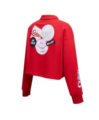 Women's Red Coca-Cola Ice Cold Long Sleeve Cropped Polo Shirt