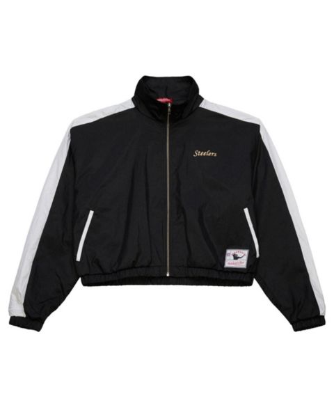 Женские куртки Mitchell & Ness Women's Black Pittsburgh Steelers Nylon Cropped Full-Zip Jacket