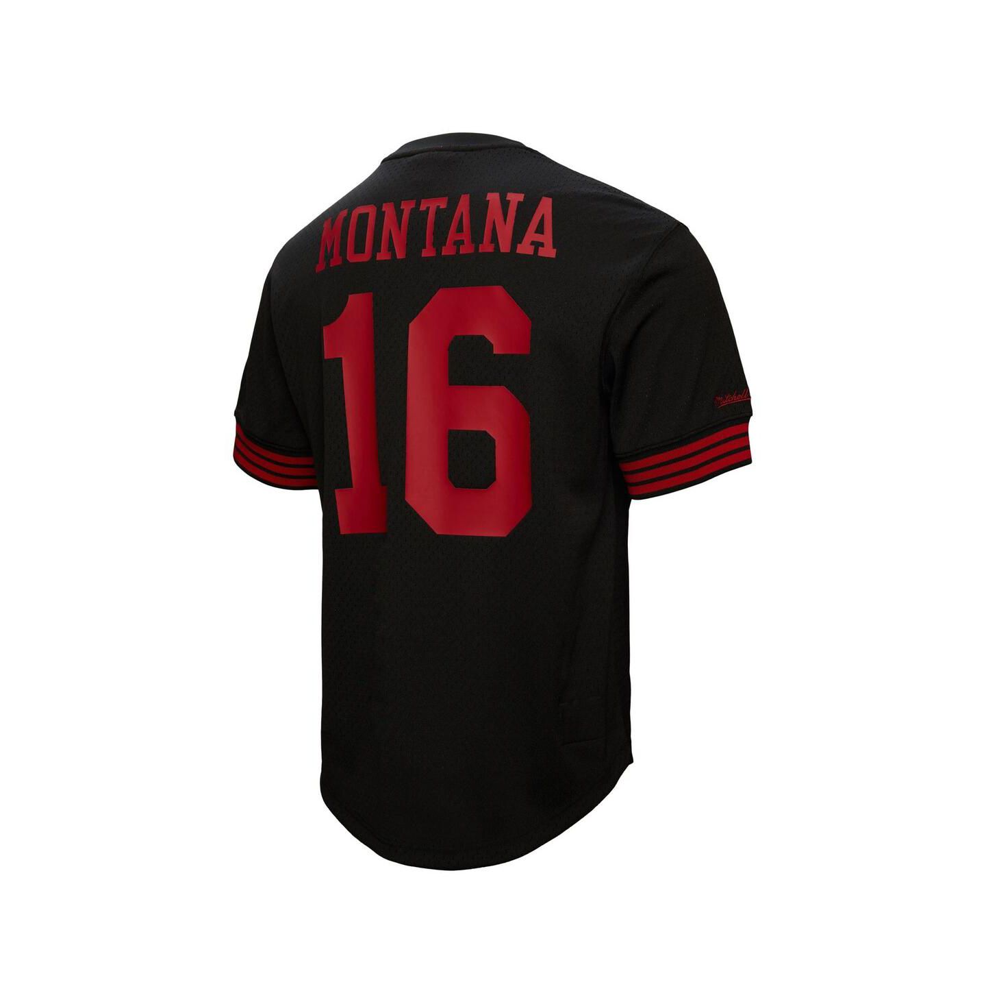 Мужская футболка Mitchell & Ness Joe Montana Black San Francisco 49ers Big & Tall Mesh Player Name & Number — фото 3