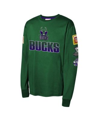 Big Boys and Girls Hunter Green Milwaukee Bucks Hardwood Classics All Over Long Sleeve T-Shirt