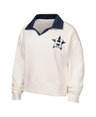 Big Girls White Houston Astros Ballpark Hit Collared V-Neck Pullover Sweatshirt