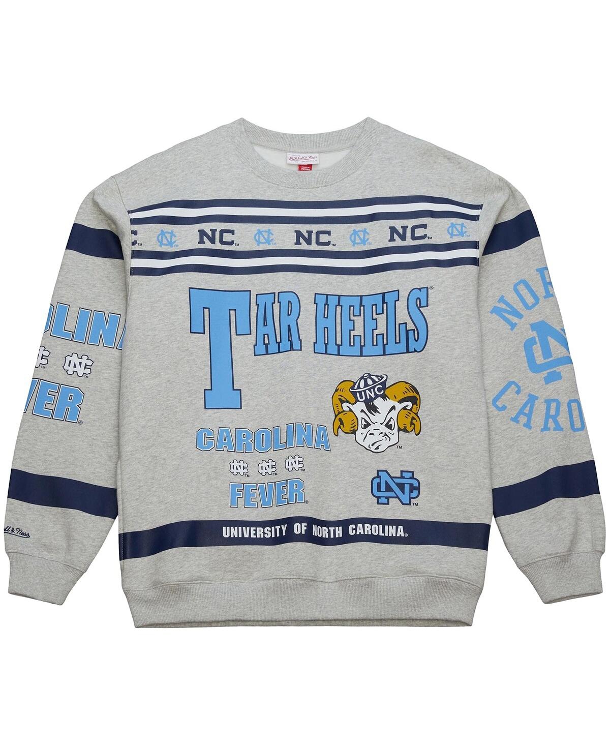 Mitchell & Ness Men's Gray North Carolina Tar Heels All Over Print Sweatshirt In Gray