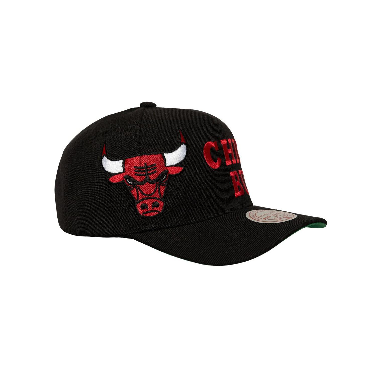 Men's Black Chicago Bulls Busted Logo Wordmark Wrap-Around Pro Pinch Adjustable Hat