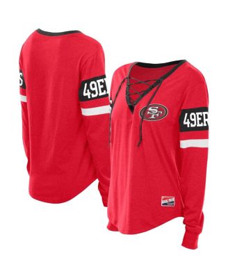 New Era - Women's Scarlet San Francisco 49ers Throwback Lace-Up Long-Sleeve T-Shirt