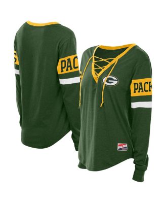 New Era - Women's Green Green Bay Packers Throwback Lace-Up Long-Sleeve T-Shirt