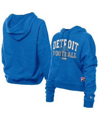 New Era - Women's Blue Detroit Lions Throwback Boxy Hoodie Sweatshirt