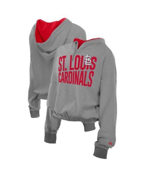 Женское худи New Era Heather Gray St. Louis Cardinals Reversed Out French Terry Quarter-Zip Banded Crop