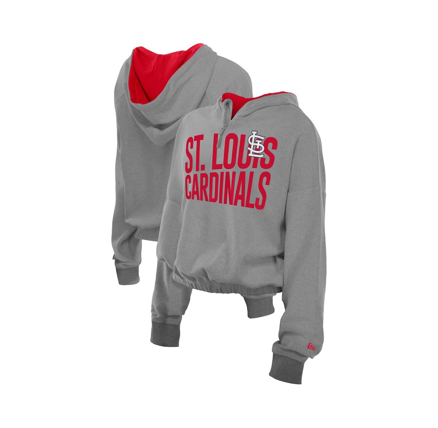 Women's Heather Gray St. Louis Cardinals Reversed Out French Terry Quarter-Zip Banded Crop Hoodie