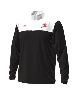 Men's Black/White Utah Utes Green Blocked Quarter-Zip Pullover Sweatshirt