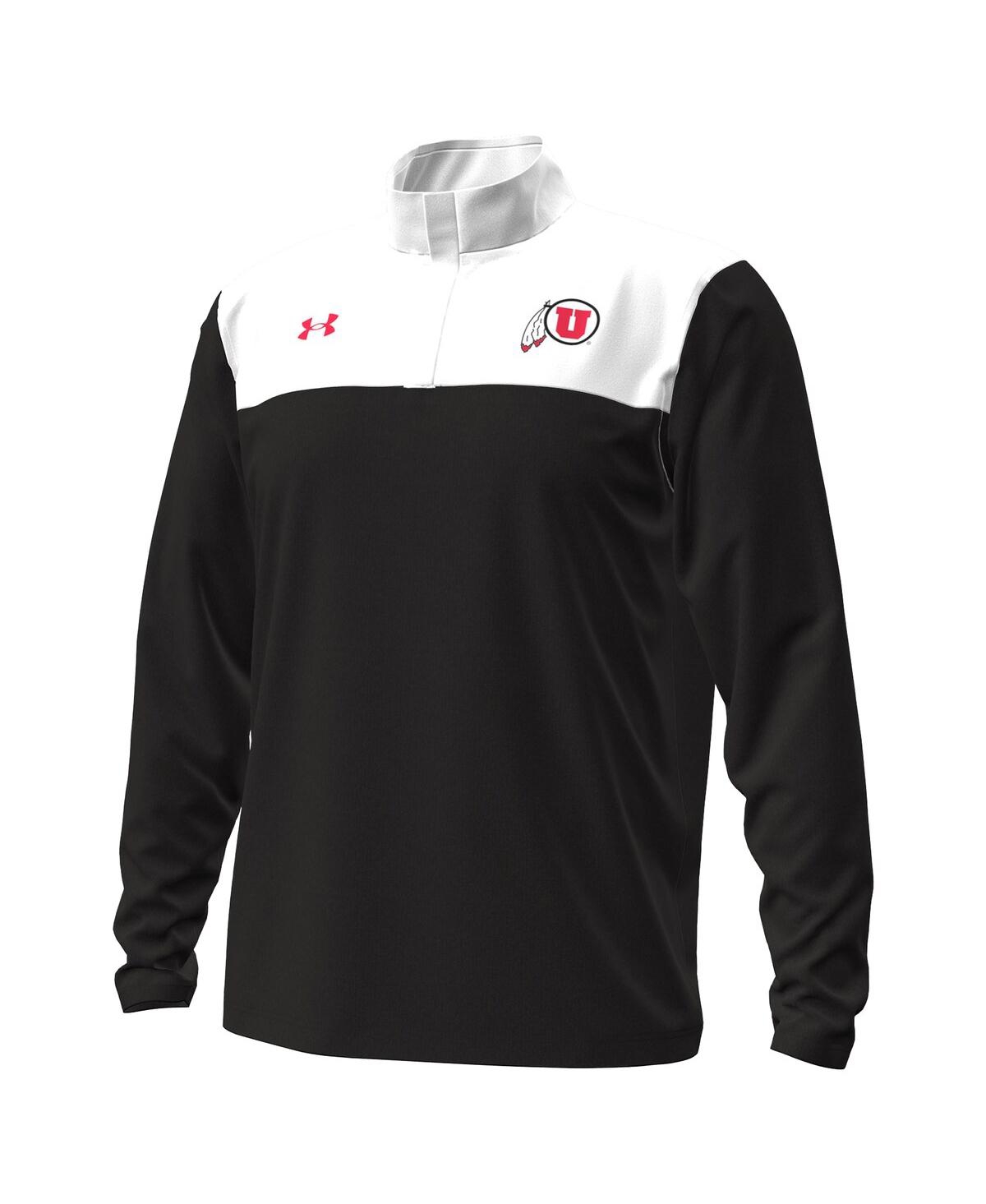 Under Armour Men's Black/white Utah Utes Green Blocked Quarter-zip Pullover Sweatshirt In Black