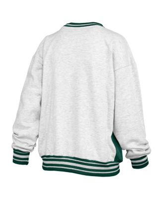 Women's Heather Gray/Green Oregon Ducks Endzone Crewneck Sweatshirt