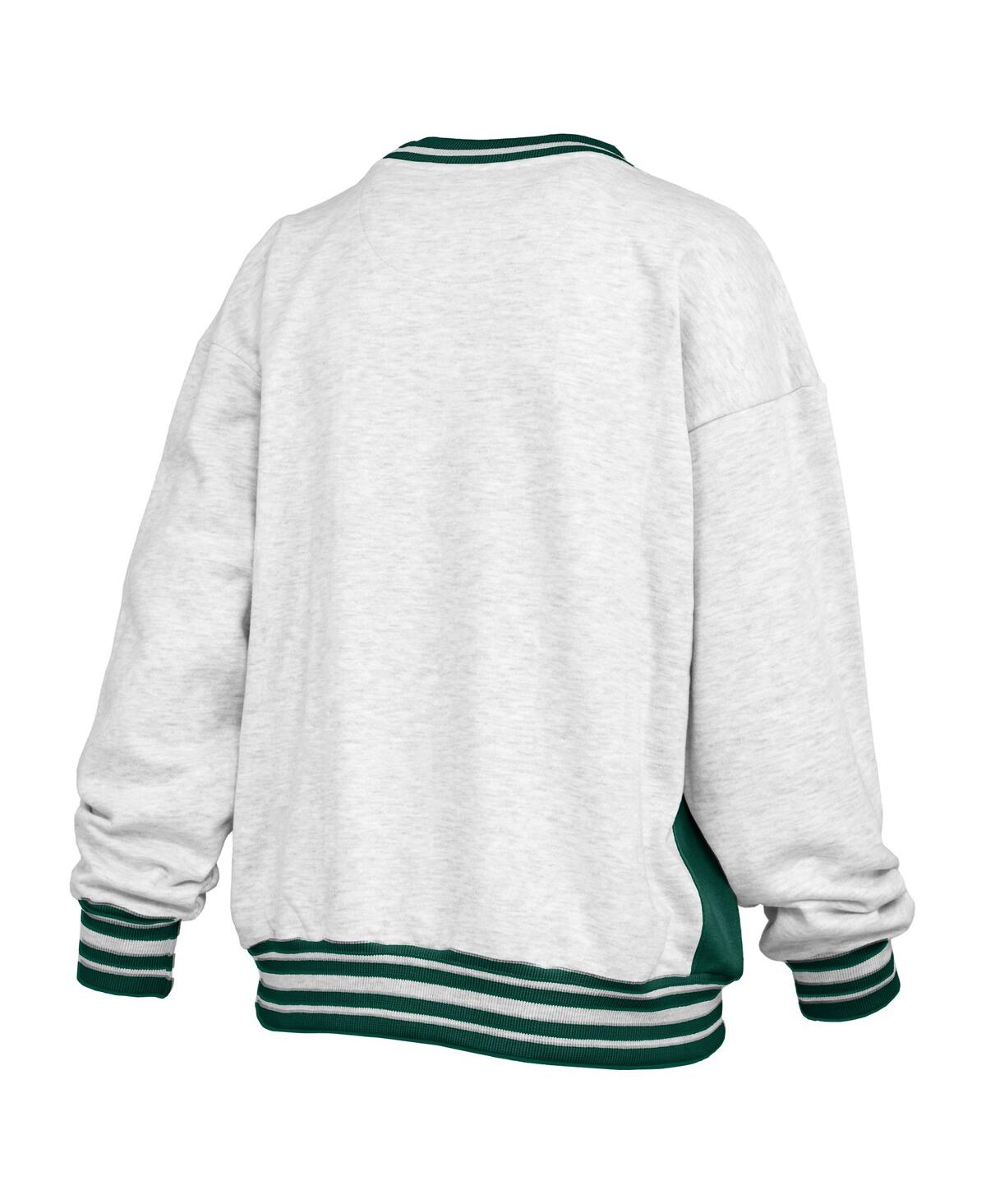 Pressbox Women's Heather Gray/green Oregon Ducks Endzone Crewneck Sweatshirt In Green