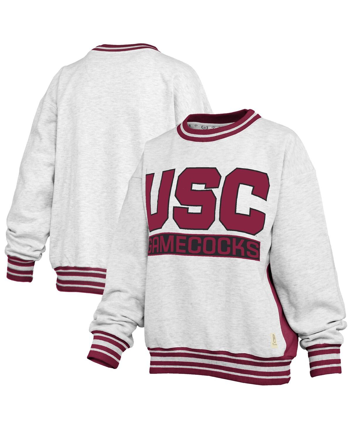 Pressbox Women's Heather Gray/garnet South Carolina Gamecocks Endzone Crewneck Sweatshirt In White
