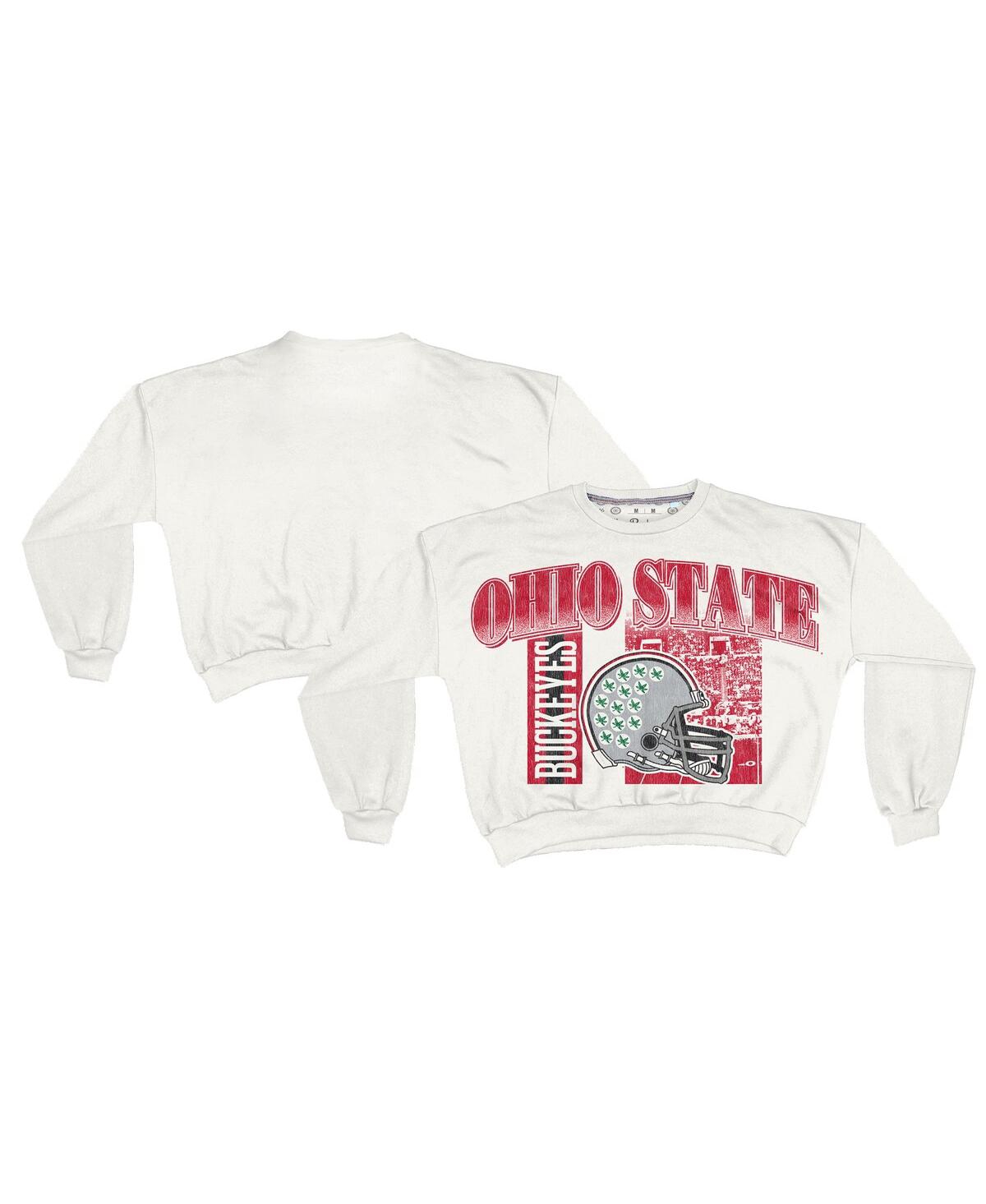Pressbox Women's White Ohio State Buckeyes Oversized Janice Retro Waist-length Sweatshirt In Multi