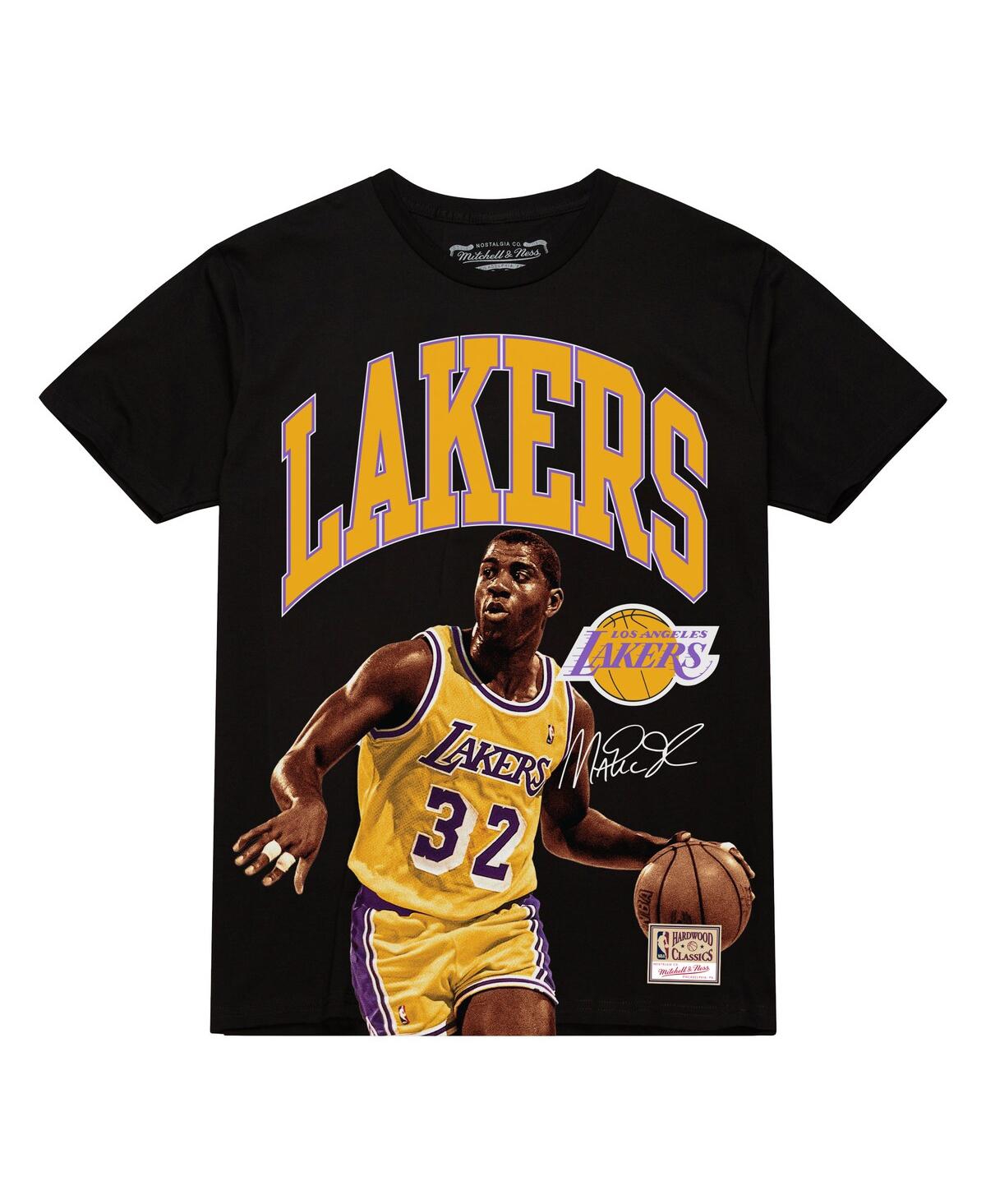 Mitchell & Ness Men'sâ Magic Johnson Black Los Angeles Lakers Hardwood Classics Player Arch T-shirt In Black