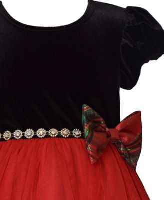 Girls 2T-6X Short Sleeve Velvet to Tiered Plaid Dress