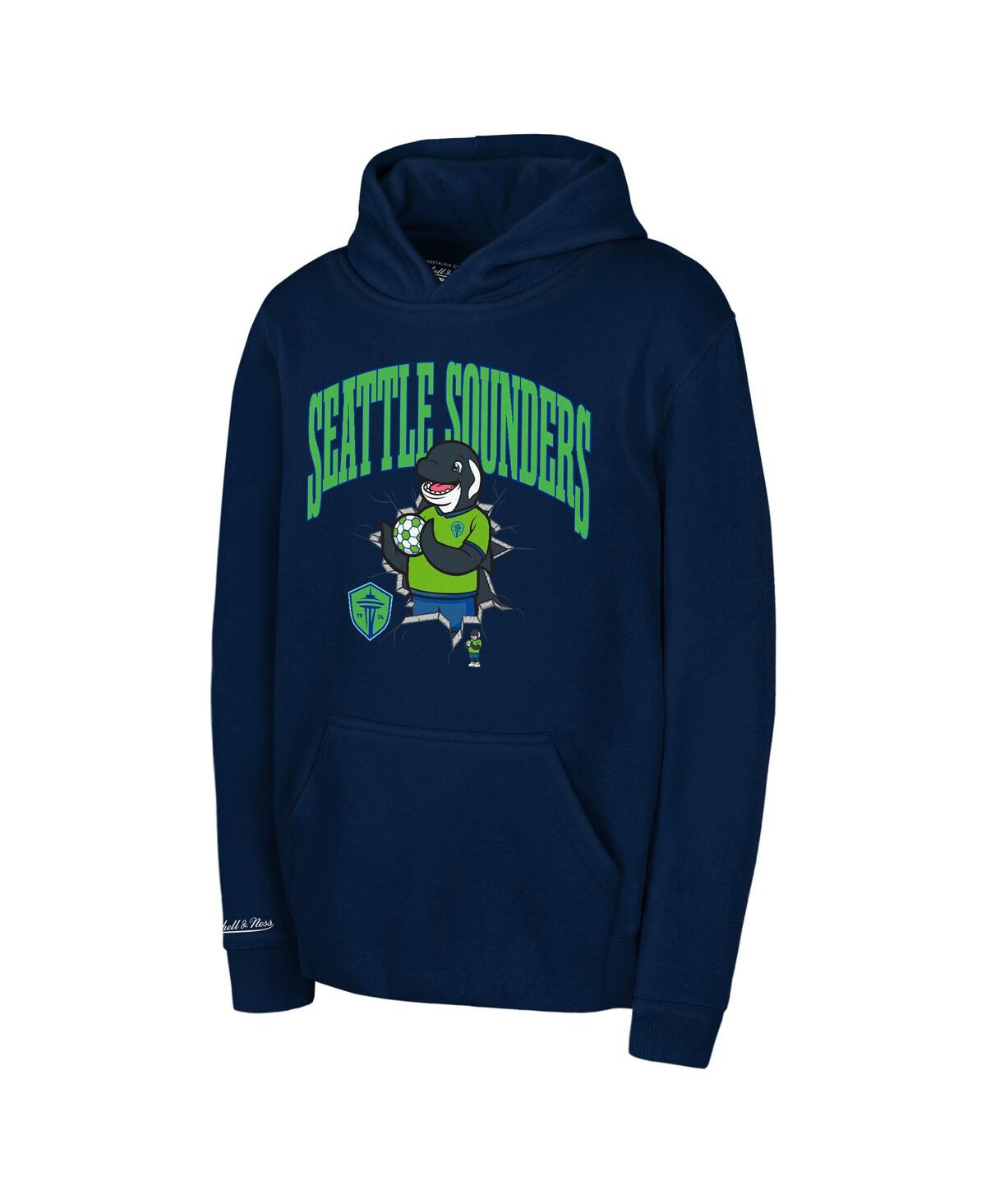 Mitchell & Ness Big Boys And Girls Navy Seattle Sounders Fc Mascot Break Out Pullover Hoodie In Blue