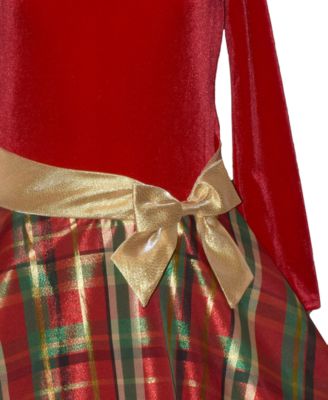 Girls 2T-6X Long Sleeve Velvet to Plaid Hipster Dress