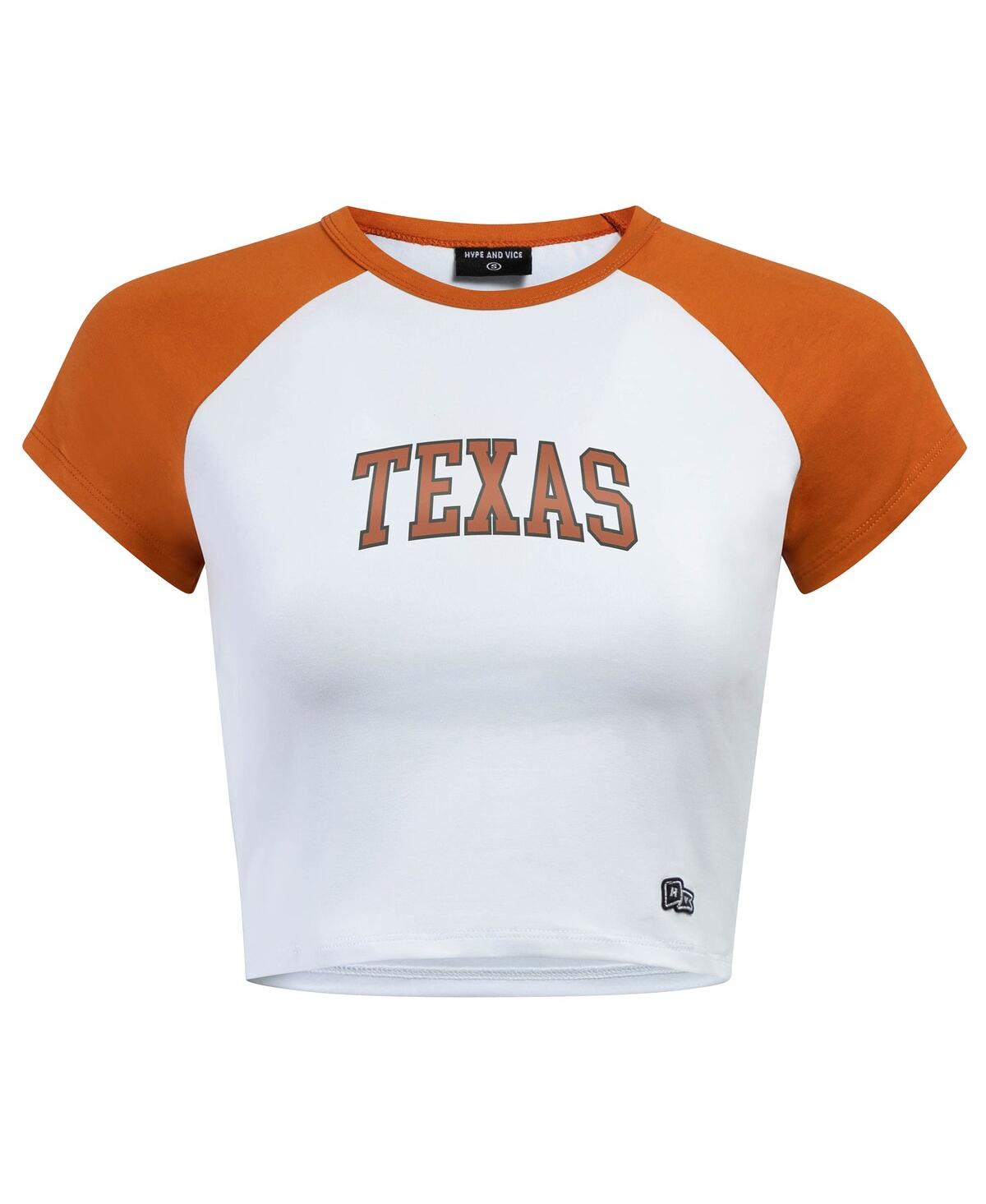 Hype And Vice Women's White/texas Orange Texas Longhorns Homerun Cropped Raglan T-shirt In White