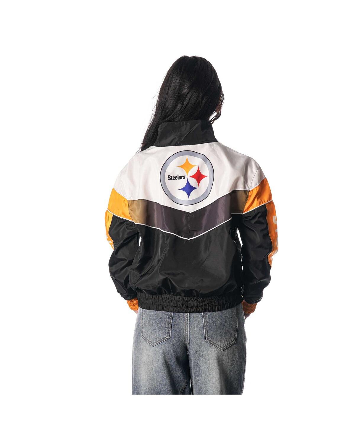 The Wild Collective Women's Black Pittsburgh Steelers 1/4 Zip Track Sweatshirt In Black