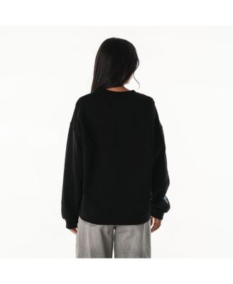 Women's Black Detroit Lions Rock Crystal Oversized Crewneck Sweatshirt