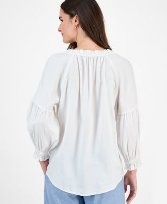 Women's Split-Neck Ruffled-Trim Blouse