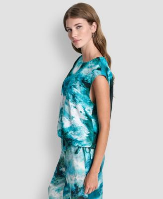 Women's Printed Drawstring Hem Sleeveless Top