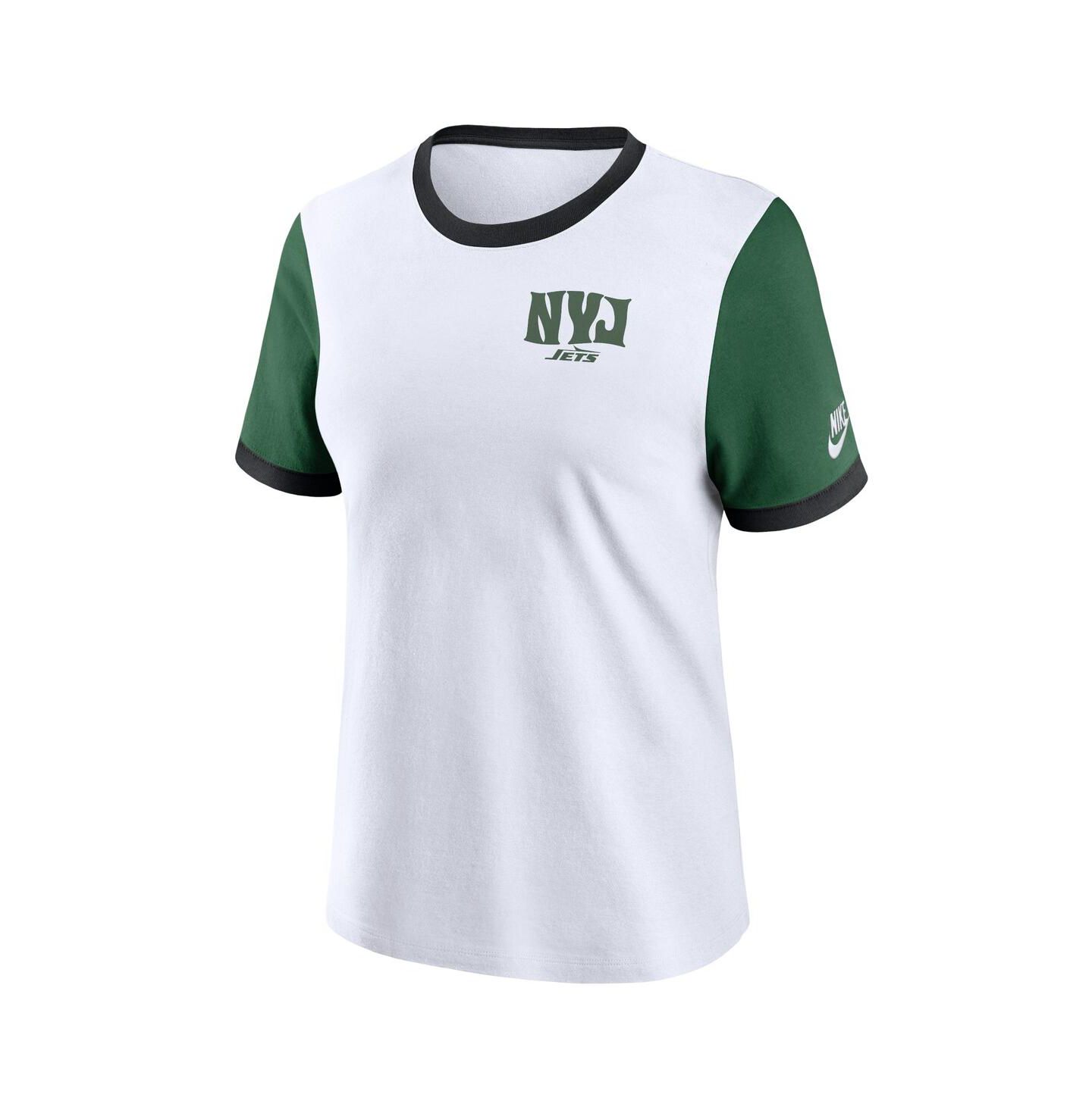 Женская футболка Nike White/Green New York Jets Rewind Ringer — фото 2
