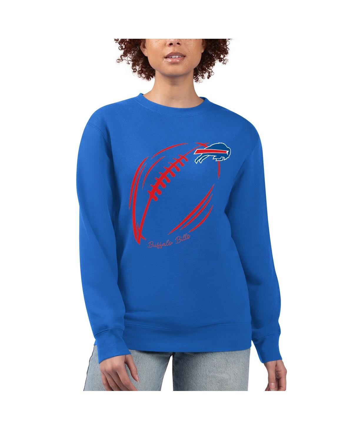 G-iii 4her By Carl Banks Women's Royal Buffalo Bills Football Logo Graphic Fleece Tri-blend Pullover Sweatshirt In Blue