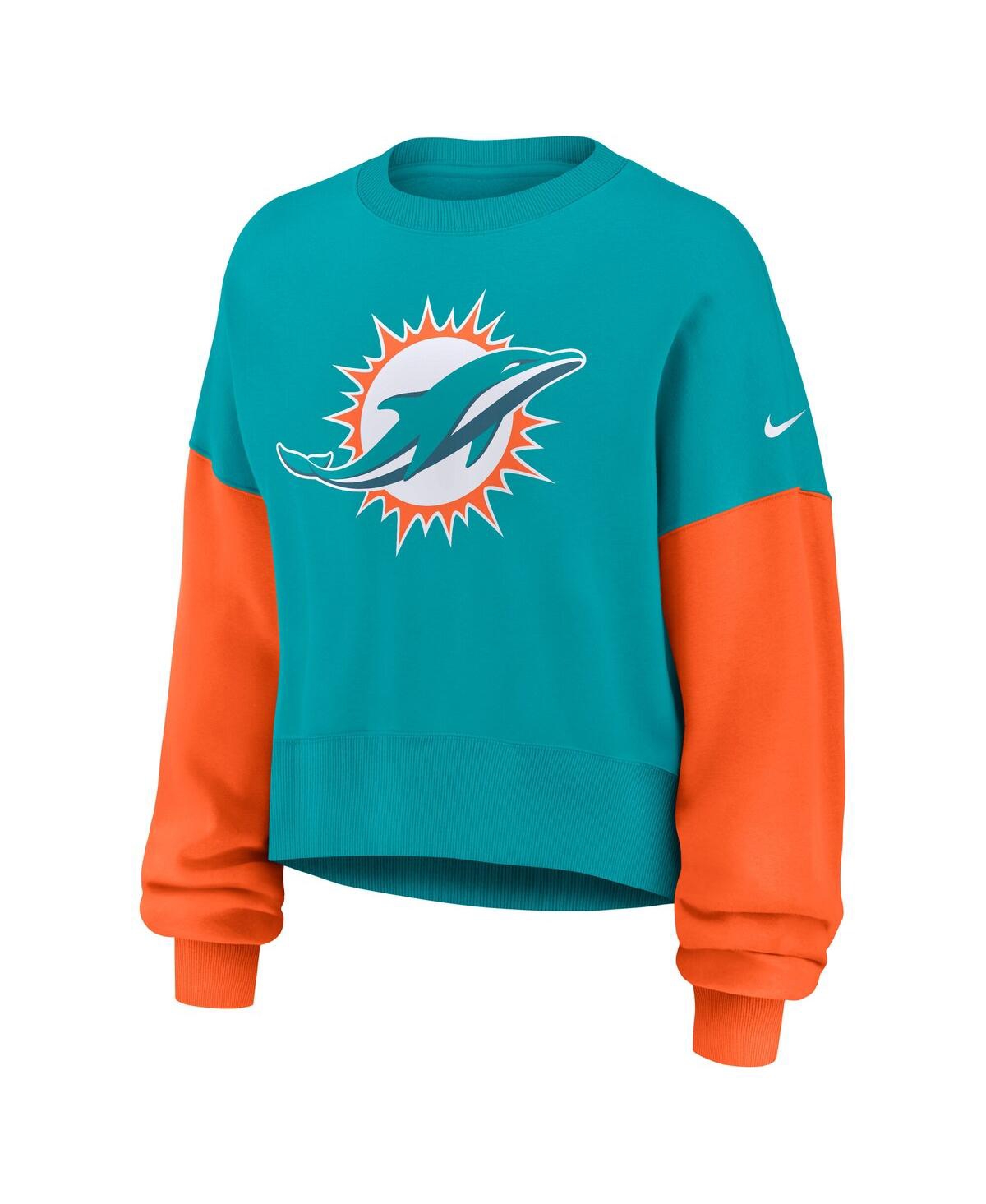 Nike Women's Aqua Miami Dolphins Oversized Color-Block Pullover Sweatshirt