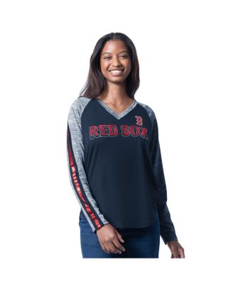 G-III 4Her by Carl Banks - Women's Navy Boston Red Sox Top Dog Raglan Long Sleeve V-Neck T-Shirt