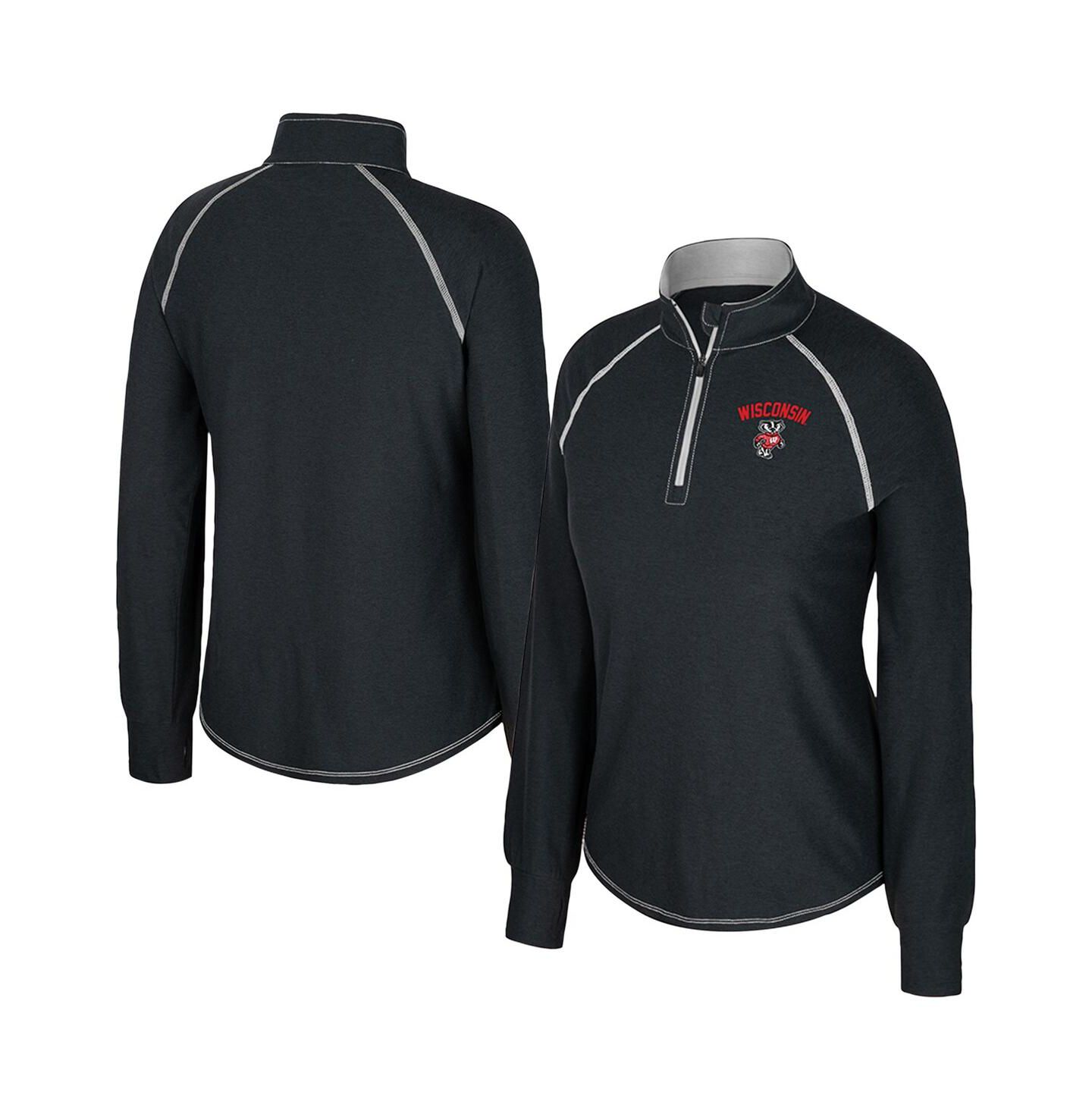 Женская толстовка Colosseum Black Wisconsin Badgers Bikram Raglan Quarter-Zip — фото 1