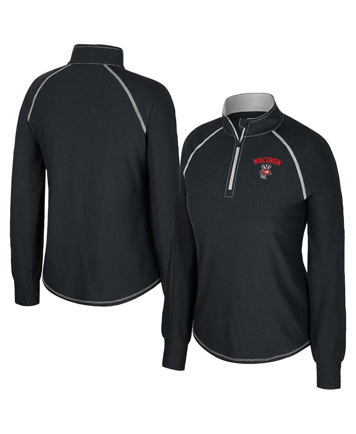 Colosseum Women's Black Wisconsin Badgers Bikram Raglan Quarter-zip Sweatshirt