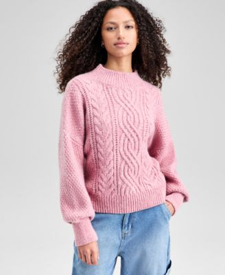 And Now This - Women's Cable-Knit Mock-Neck Sweater