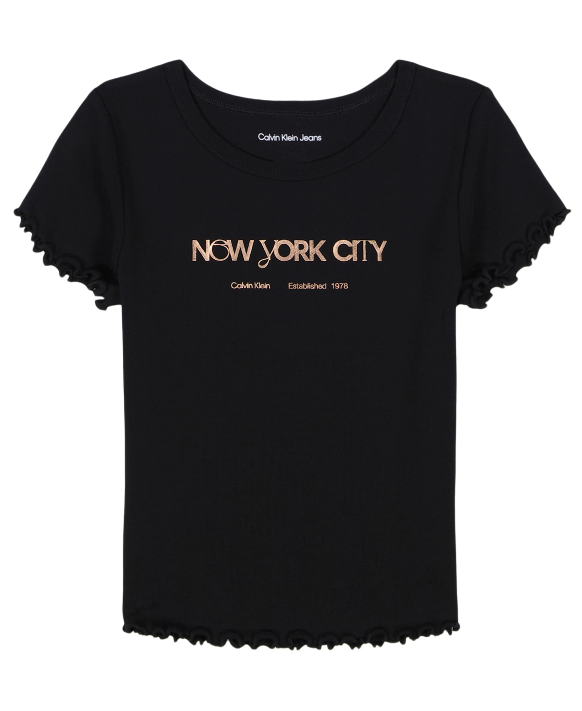 Calvin Klein Girls 7-16 Foil Ribbed Knit Short Sleeve T-shirt In Black