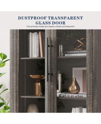 72.8" Glass Door Display Cabinet, 5-Tier with Motion LED