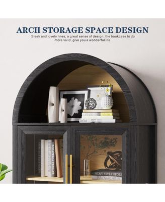 72.8" Glass Door Display Cabinet, 5-Tier with Motion LED