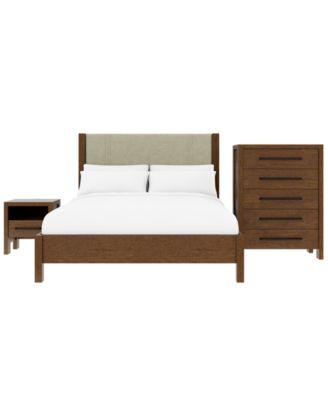 Furniture - Davie Cracked Oak Queen 3-Pc. Bedroom Set (Upholstered Bed, Chest & 1-Drawer Nightstand)
